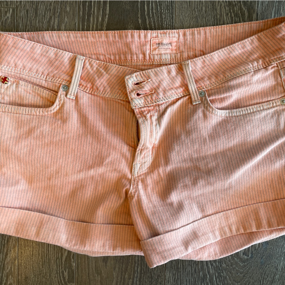 Hudson Women’s Denim Shorts, Orange Striped and cuffed, size 30